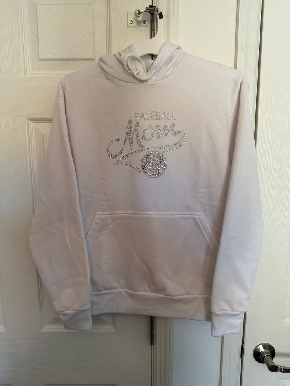Baseball Mom Rhinestone Hoodie - White
